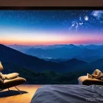 천문 관광을 위한 숙소 선택 가이드 - **Prompt 1: Cozy Glass Homestay Under a Starry Sky**
    A romantic couple, dressed in comfortable, ...