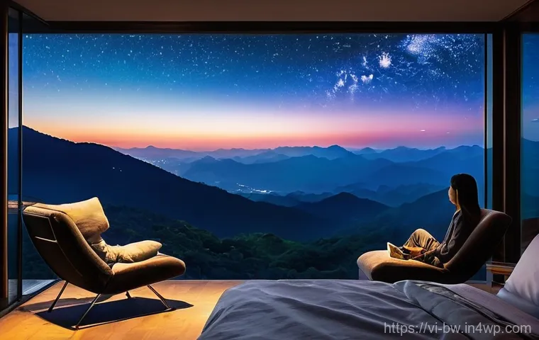 천문 관광을 위한 숙소 선택 가이드 - **Prompt 1: Cozy Glass Homestay Under a Starry Sky**
    A romantic couple, dressed in comfortable, ...